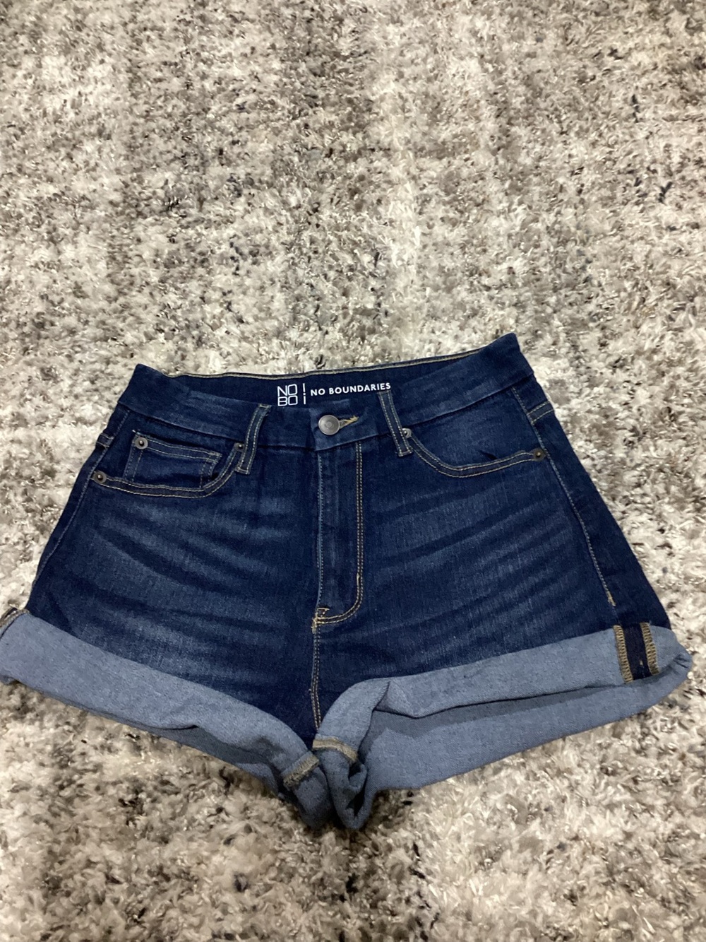 Dark Blue Denim Rolled Hem Shorts